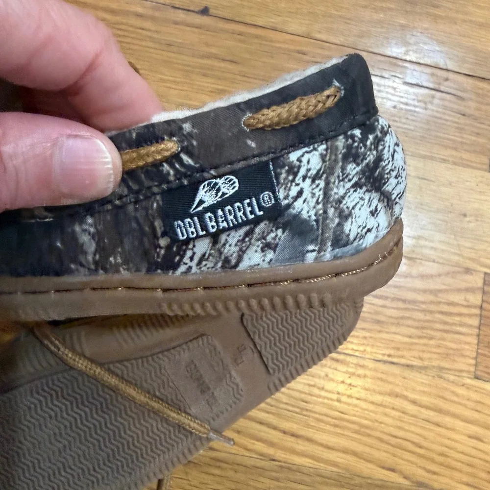 Double Barrel Boys Camo Moccasin Slippers Faux Shearling Lined Brown Size 12/13
